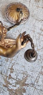 Gilded bronze sculpture antique Cherub angel putti two way lustre