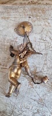 Gilded bronze sculpture antique Cherub angel putti two way lustre