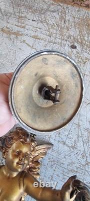 Gilded bronze sculpture antique Cherub angel putti two way lustre