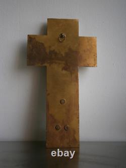 Grand Bénitier Cruxifix Décor Marbre Bronze Email cloisonné Ancien Christ
