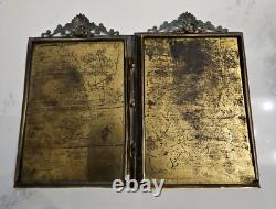 Grand Cadre Photos Ancien, Laiton, Style Empire Fin 19ème Napoleon III