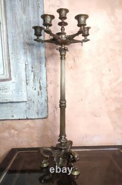 Grand Candélabre Bougeoir en Bronze XIX ème Napoléon III Pattes 5 feux