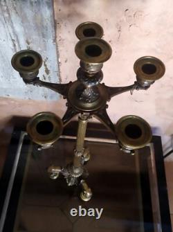 Grand Candélabre Bougeoir en Bronze XIX ème Napoléon III Pattes 5 feux