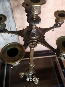 Grand Candélabre Bougeoir en Bronze XIX ème Napoléon III Pattes 5 feux