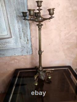 Grand Candélabre Bougeoir en Bronze XIX ème Napoléon III Pattes 5 feux