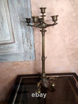 Grand Candélabre Bougeoir en Bronze XIX ème Napoléon III Pattes 5 feux