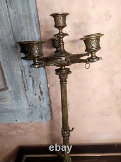 Grand Candélabre Bougeoir en Bronze XIX ème Napoléon III Pattes 5 feux
