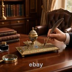 Grand Encrier Bronze Cloisonné Email Napoléon III Inkwell Birds Gilt 19th
