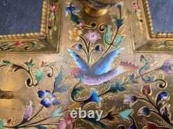 Grand Encrier Bronze Cloisonné Email Napoléon III Inkwell Birds Gilt 19th
