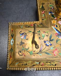 Grand Encrier Bronze Cloisonné Email Napoléon III Inkwell Birds Gilt 19th