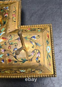 Grand Encrier Bronze Cloisonné Email Napoléon III Inkwell Birds Gilt 19th