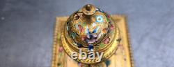 Grand Encrier Bronze Cloisonné Email Napoléon III Inkwell Birds Gilt 19th