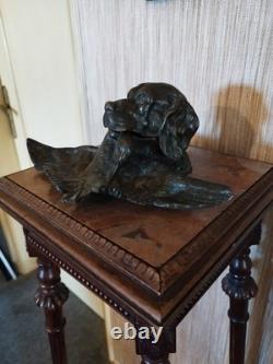 Grand Encrier Rare en Bronze à Décor de Scène de Chasse