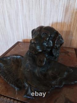 Grand Encrier Rare en Bronze à Décor de Scène de Chasse
