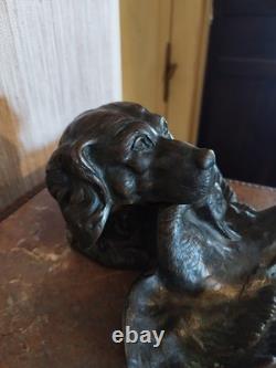 Grand Encrier Rare en Bronze à Décor de Scène de Chasse