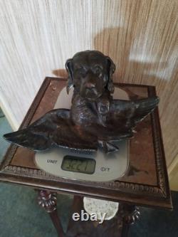 Grand Encrier Rare en Bronze à Décor de Scène de Chasse