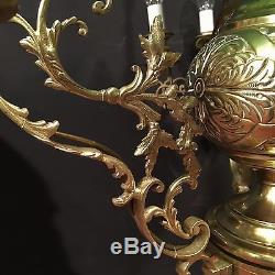 Grand LUSTRE SUSPENSION NAPOLÉON III bronze globe opaline verte ancien 10 lamp