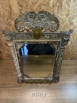 Grand Miroir Biseauté À Poser XIXeme, Bronze Ciselé Napoléon III, Décor Floral