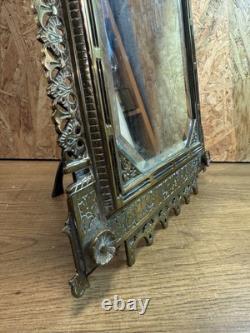 Grand Miroir Biseauté À Poser XIXeme, Bronze Ciselé Napoléon III, Décor Floral