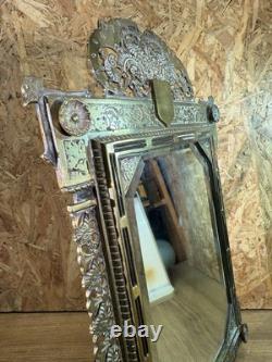 Grand Miroir Biseauté À Poser XIXeme, Bronze Ciselé Napoléon III, Décor Floral