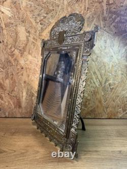 Grand Miroir Biseauté À Poser XIXeme, Bronze Ciselé Napoléon III, Décor Floral