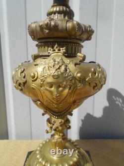 Grand Pied De Lampe A Huile Epoque Napoleon 3 En Bronze