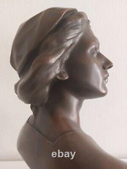 Grand buste en bronze de cuivre représentant Jeanne D'Arc XIXème