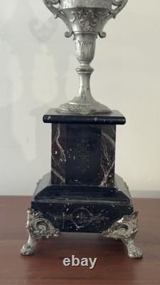 Grand candélabre gothique XIXe Napoléon III Marbre noir & Bronze