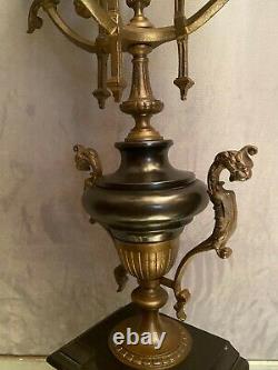 Grand chandelier candélabre à 3 branches bronze marbre XIXe Napoléon III 61cm