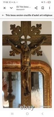 Grand crucifix d'autel ancien Style néo-gothique Époque Napoléon III 78 cm