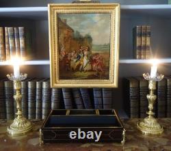 Grand encrier bois noirci & bronze doré époque Napoléon III