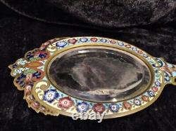 Grand face à main miroir monté sur bronze en émail cloisonné, Napoléon III