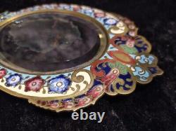 Grand face à main miroir monté sur bronze en émail cloisonné, Napoléon III