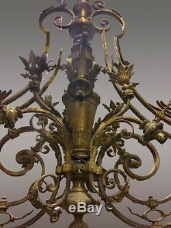 Grand lustre de château Napoléon III bronze doré
