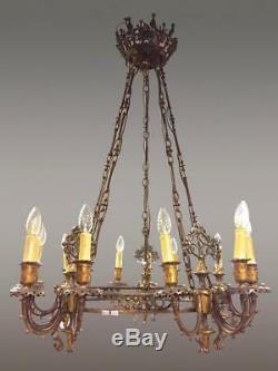 Grand lustre suspension Napoléon III en bronze doré