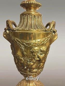 Grand pied de lampe bronze doré Napoléon III style Barbedienne
