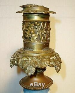 Grand pied de lampe bronze et porcelaine de Paris polychrome Napoléon III XIXème