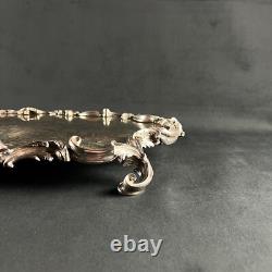 Grand plateau surtout de table 63 cm 11 KG bronze argenté style Louis XV XIXe