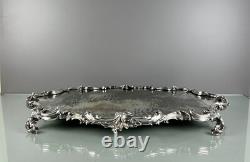 Grand plateau surtout de table 63 cm 11 KG bronze argenté style Louis XV XIXe