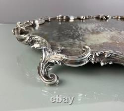 Grand plateau surtout de table 63 cm 11 KG bronze argenté style Louis XV XIXe