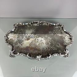 Grand plateau surtout de table 63 cm 11 KG bronze argenté style Louis XV XIXe