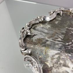 Grand plateau surtout de table 63 cm 11 KG bronze argenté style Louis XV XIXe