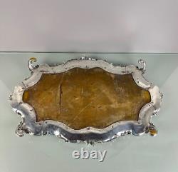 Grand plateau surtout de table 63 cm 11 KG bronze argenté style Louis XV XIXe