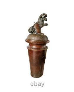 Grand pot couvert en Bronze JAPON XIX ème Meiji -35cm statuette lion de fô