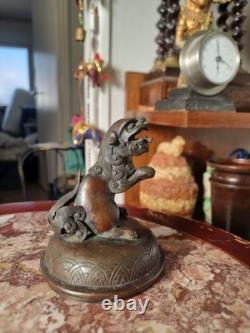 Grand pot couvert en Bronze JAPON XIX ème Meiji -35cm statuette lion de fô