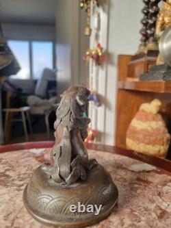 Grand pot couvert en Bronze JAPON XIX ème Meiji -35cm statuette lion de fô