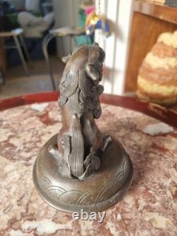Grand pot couvert en Bronze JAPON XIX ème Meiji -35cm statuette lion de fô