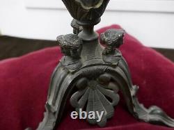 Grand vase cornet Napoléon III, bronze patine noire et cristal gravé H37cm P1,7kg