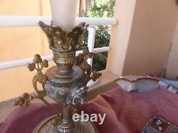 Grand vase cornet, centre de table, Napoléon III, bronze et laiton, H 47cm
