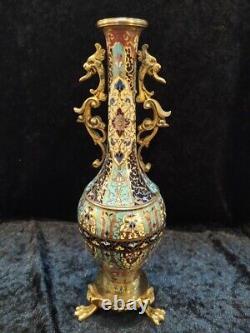 Grand vase en émail cloisonné et bronze H 25 cm, France, Napoléon III